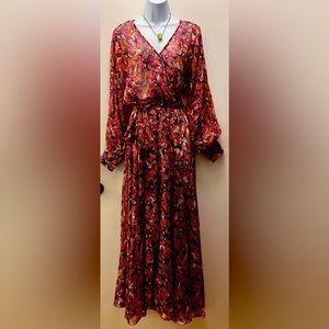 Chiffon pink floral maxi dress with sash waist by SpyZone Exchange. Size 8-10